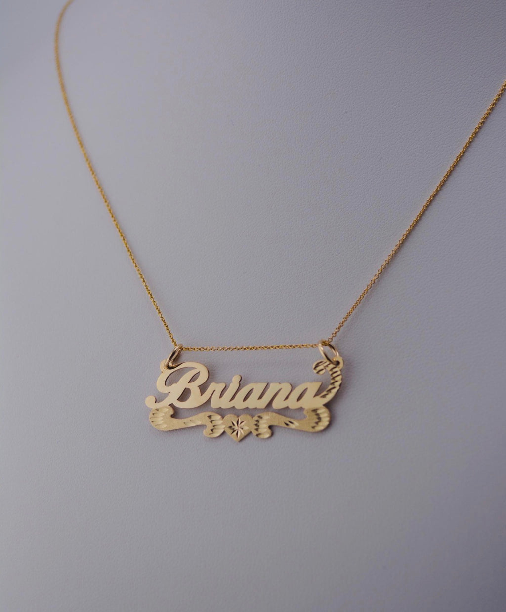 Scroll Heart Nameplate - 10K/14K Solid Real Gold Custom Name Pendant [Nameplate Only