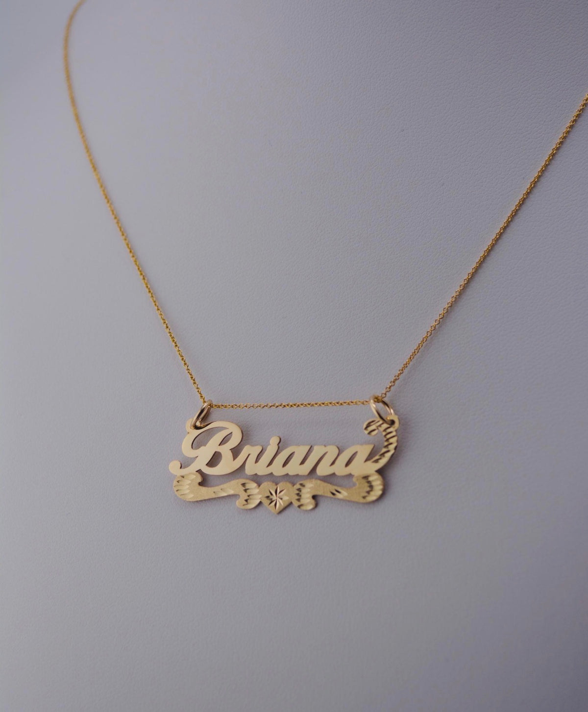 Scroll Heart Nameplate - 10K/14K Solid Real Gold Custom Name Pendant [Nameplate Only