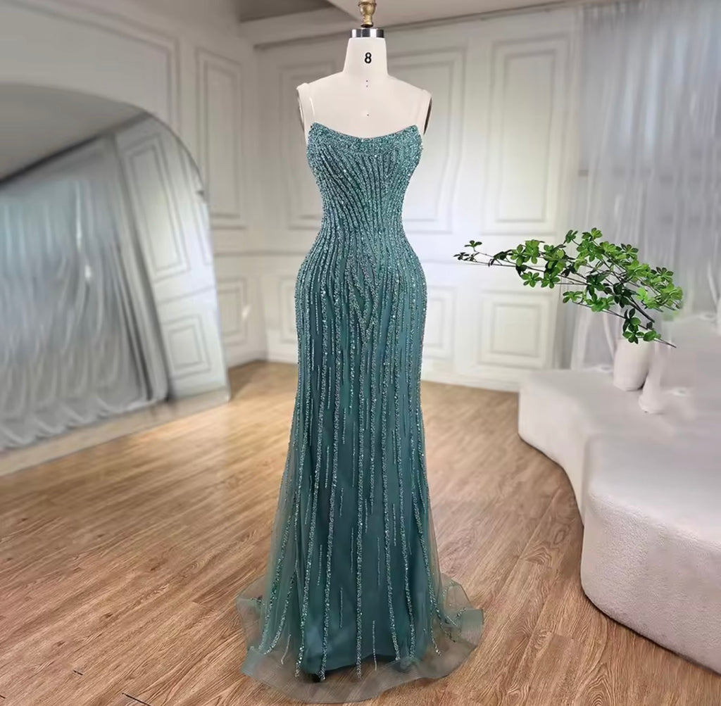 Mermaid Long Cloak Beaded Pearls Luxury Evening Dresses Gowns