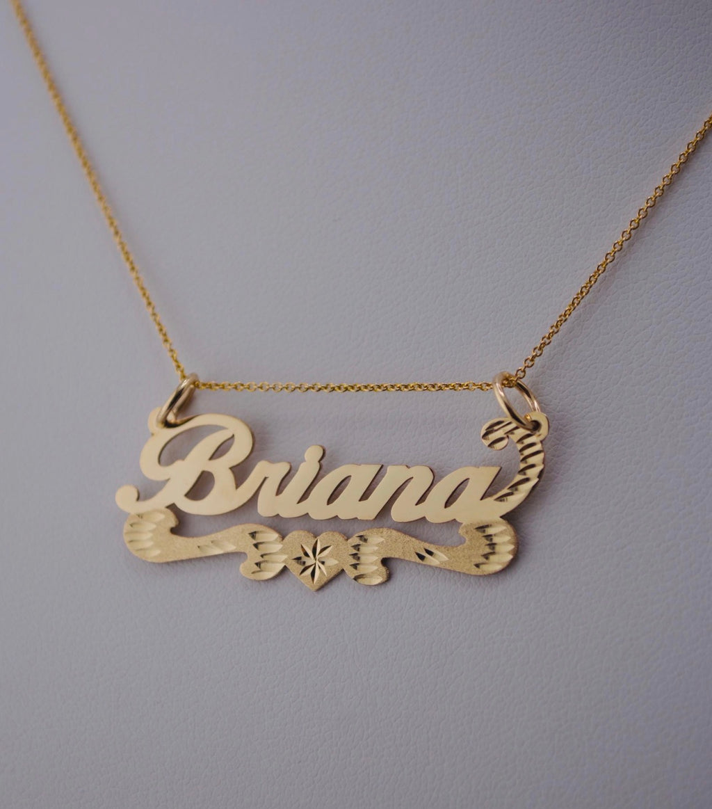 Scroll Heart Nameplate - 10K/14K Solid Real Gold Custom Name Pendant [Nameplate Only