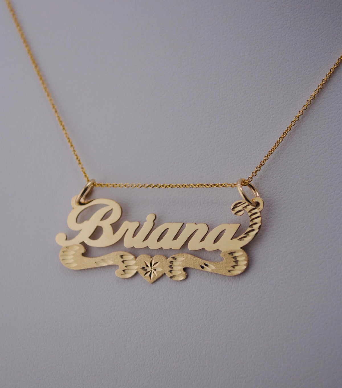 Scroll Heart Nameplate - 10K/14K Solid Real Gold Custom Name Pendant [Nameplate Only