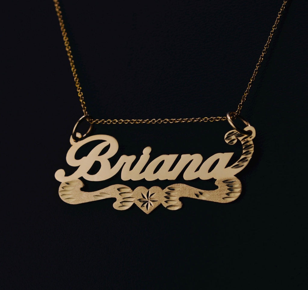 Scroll Heart Nameplate - 10K/14K Solid Real Gold Custom Name Pendant [Nameplate Only