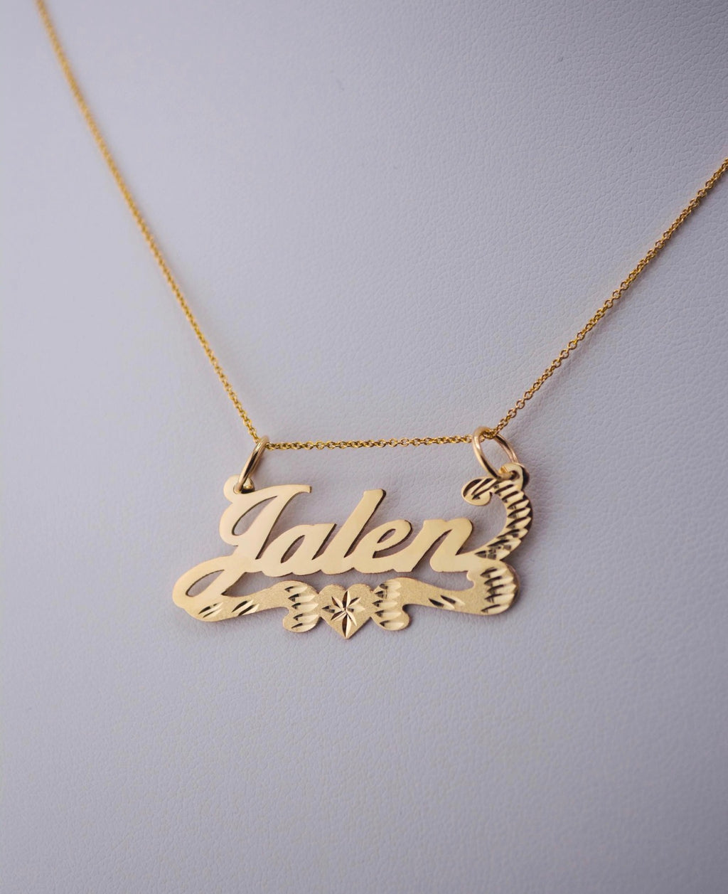 Scroll Heart Nameplate - 10K/14K Solid Real Gold Custom Name Pendant [Nameplate Only