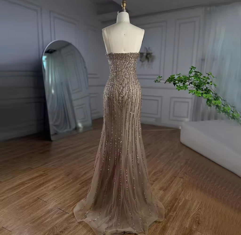 Mermaid Long Cloak Beaded Pearls Luxury Evening Dresses Gowns