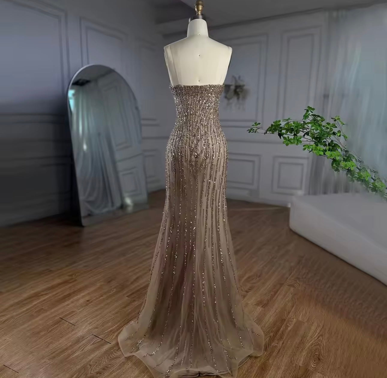 Mermaid Long Cloak Beaded Pearls Luxury Evening Dresses Gowns