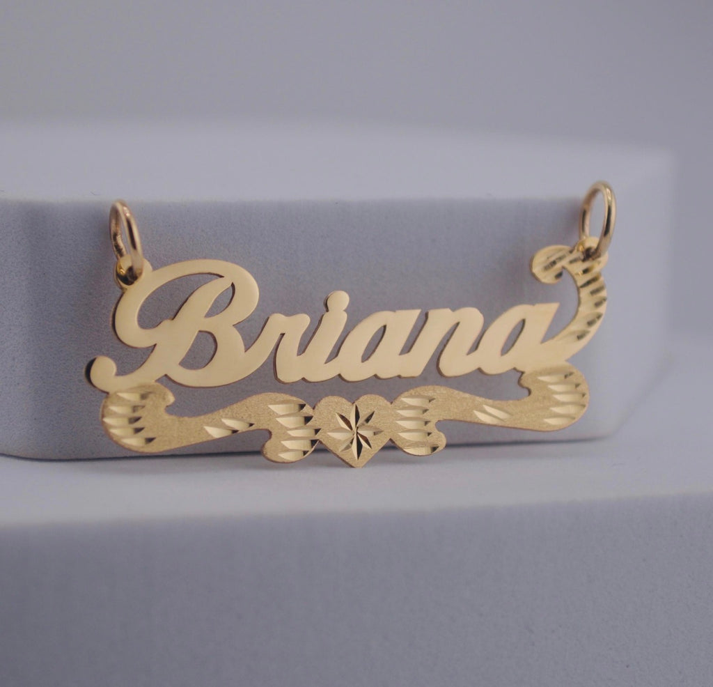 Scroll Heart Nameplate - 10K/14K Solid Real Gold Custom Name Pendant [Nameplate Only