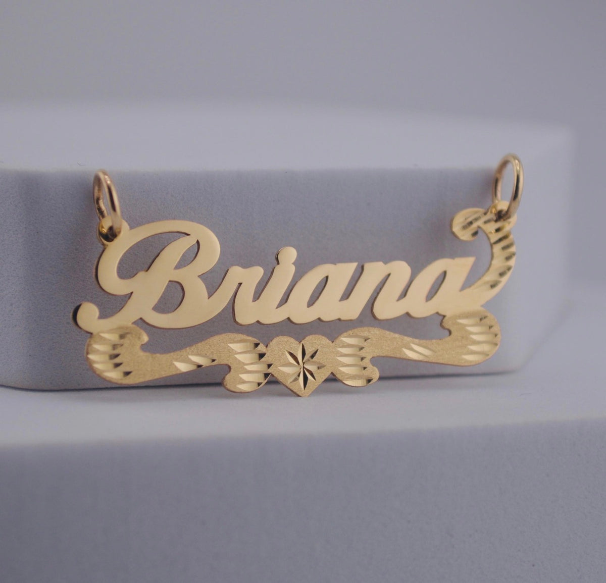 Scroll Heart Nameplate - 10K/14K Solid Real Gold Custom Name Pendant [Nameplate Only